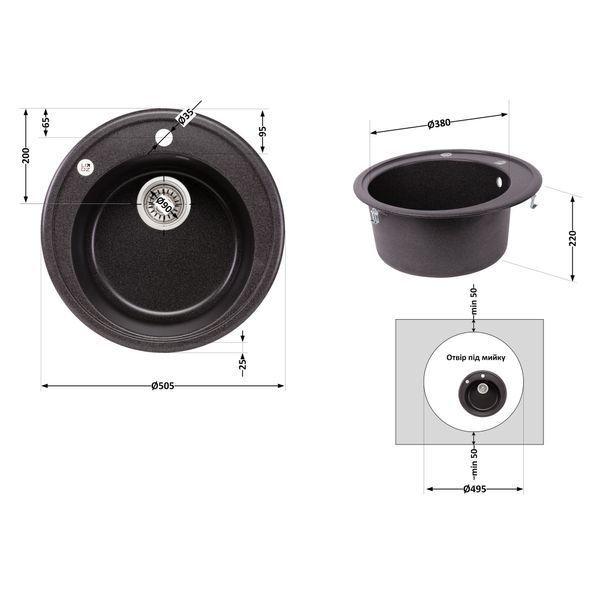 Кухонна мийка Lidz D510/200 GRF-13 (LIDZGRF13D510200) SD00043320 фото