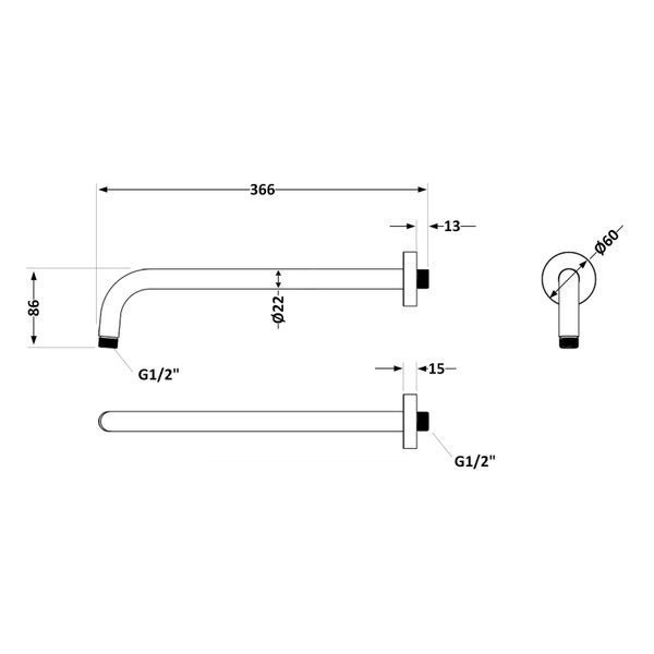 Кронштейн для верхнього душу Qtap Trubice 370 мм округлий QTTRU120BLM45927 Black Matt SD00052051 фото