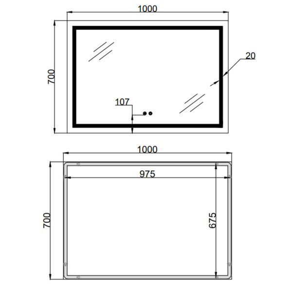 Дзеркало Qtap Mideya (MI1) 1000х700 з LED-підсвічуванням Touch, з антизапотіванням, димером, рег. яскравості QT2078NCF10070 SD00054603 фото