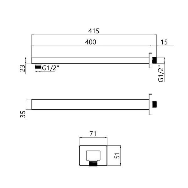 Кронштейн для верхнього душу Qtap Trubice 400 мм прямокутний QTTRU120CRM45928 Chrome SD00052052 фото