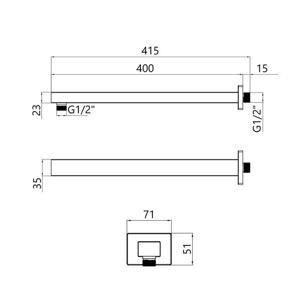 Кронштейн для верхнього душу Qtap Trubice 400 мм прямокутний QTTRU120BLM45929 Black Matt SD00052053 фото
