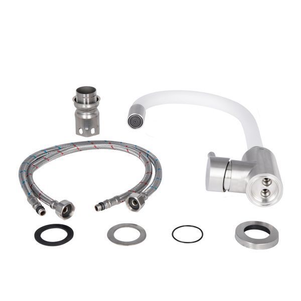Змішувач для кухні Lidz Aria 015F3 з гнучким виливом (k35) LDARI015F3WHI43362 White / Nickel SD00049485 фото