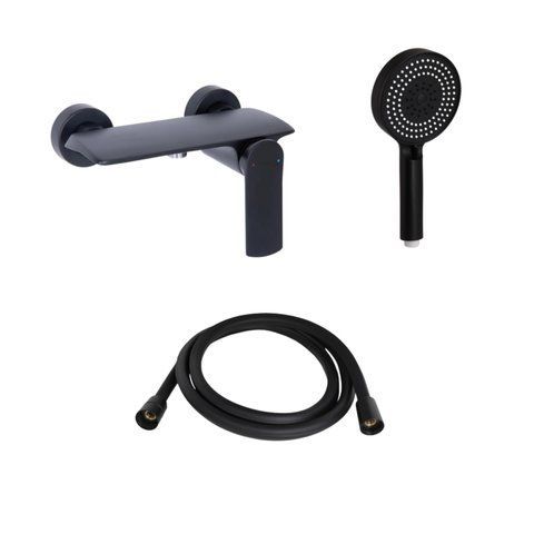 Комплект Qtap Slavonice Black Matt: Змішувач QTROB4060102B + Шланг QTHADPVCSQ160B + Лійка QTRUC125BLM45951 SD00054150 фото