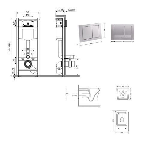 Готове рішення Qtap для ванної кімнати: підвісний унітаз Crow Ultra Quiet 520x360x290 + комплект інсталяції Nest 4 в 1 (квадратна клавіша Satin) SD00054329 фото