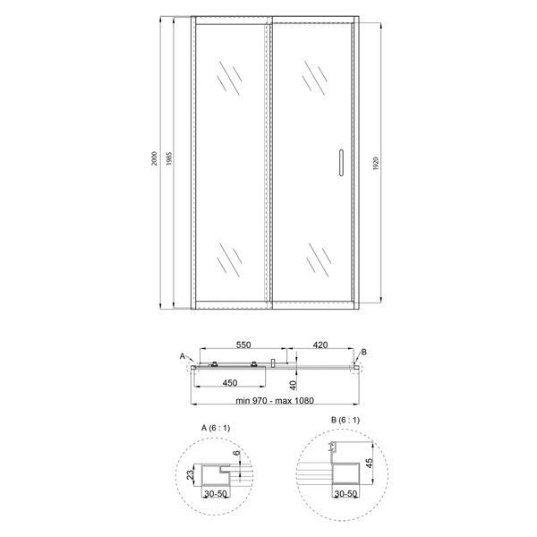 Душові двері в нішу Qtap Taurus CRM201-11.C6 97-108x200 см, скло Clear 6 мм, покриття CalcLess SD00039722 фото