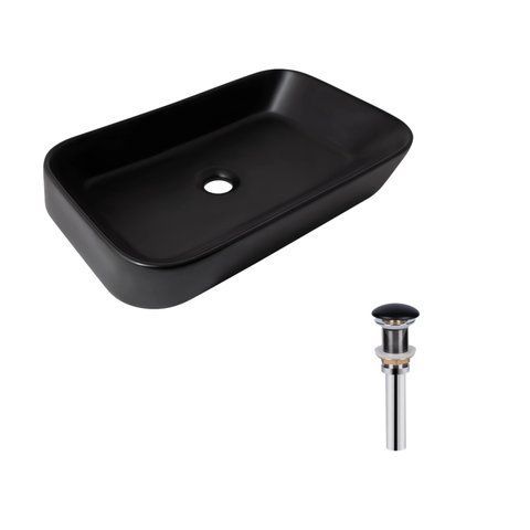 Комплект Qtap Scorpio: Раковина накладна прамокутна 550х390х120 мм Matt Black + Донний клапан PU03 SD00053422 фото