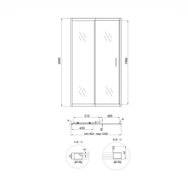 Душові двері в нішу Qtap Taurus CRM209-1.C6 90-100x200 см, скло Clear 6 мм, покриття CalcLess SD00045295 фото