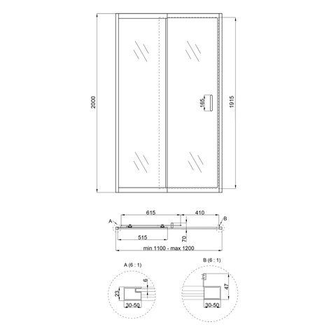 Душові двері в нішу Qtap Taurus CRM201-11.C6 110-120x200 см, скло Clear 6 мм, покриття CalcLess SD00045296 фото