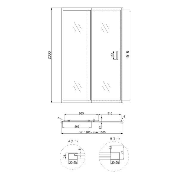 Душові двері в нішу Qtap Taurus CRM2012-13.C6 120-130x200 см, скло Clear 6 мм, покриття CalcLess SD00045297 фото