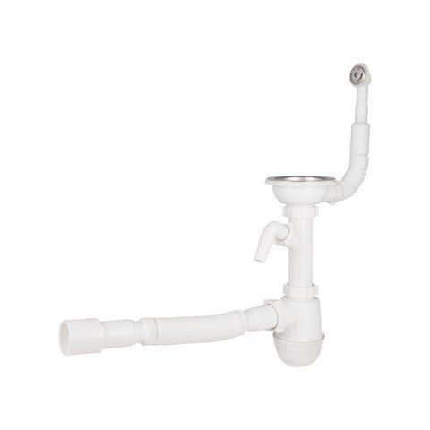 Сифон для кухонної мийки Lidz (WHI) 60 08 E001 01 ECO з круглим переливом (вихід 50 мм) SD00042754 фото