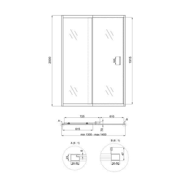 Душові двері в нішу Qtap Taurus CRM2013-14.C6 130-140x200 см, скло Clear 6 мм, покриття CalcLess SD00045298 фото