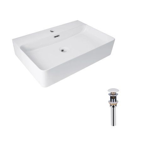 Комплект Qtap Nando LT: Раковина підвісна прамокутна 610х420х140 мм White + Донний клапан PU02O SD00053450 фото