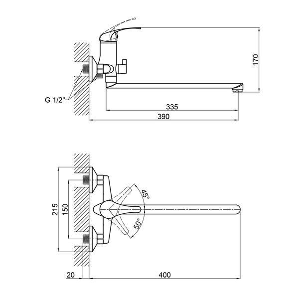 Змішувач 36W 005 для ванни довгий (k35) Brinex SD00050776 фото